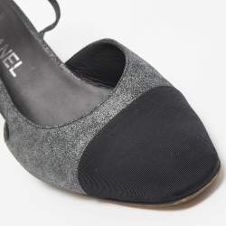 Pre Owned Chanel Grey/Black Laminated Suede and Canvas Cap Toe CC Slingback D'orsay Pumps Size 40