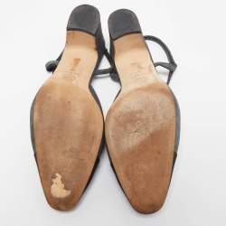 Pre Owned Chanel Grey/Black Laminated Suede and Canvas Cap Toe CC Slingback D'orsay Pumps Size 40