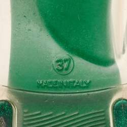 Pre Owned Chanel Green  Glitter Jelly Camellia Flat Sandals Size 37