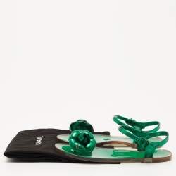 Pre Owned Chanel Green  Glitter Jelly Camellia Flat Sandals Size 37