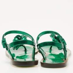 Pre Owned Chanel Green  Glitter Jelly Camellia Flat Sandals Size 37