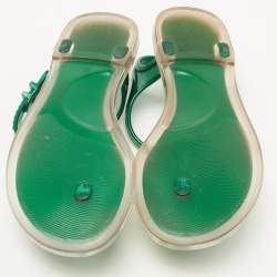 Pre Owned Chanel Green  Glitter Jelly Camellia Flat Sandals Size 37
