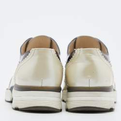 Pre Owned Chanel Cream/Grey Patent Leather CC Oxford Sneakers Size 37.5