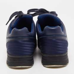 Pre Owned Chanel Navy Blue Satin And Leather CC Low Top Sneakers Size 37.5