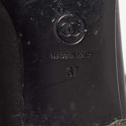 Chanel Black Leather and Patent Cap Toe CC Bow Ballet Flats Size 37