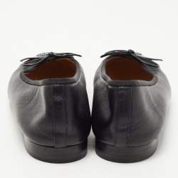 Chanel Black Leather and Patent Cap Toe CC Bow Ballet Flats Size 37