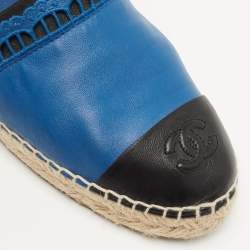 Chanel Blue/Black Leather CC Espadrille Flats Size 39