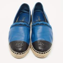 Chanel Blue/Black Leather CC Espadrille Flats Size 39