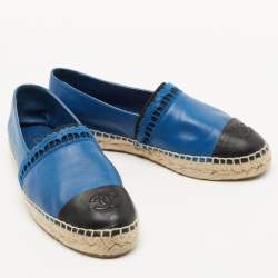 Chanel Blue/Black Leather CC Espadrille Flats Size 39