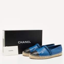 Chanel Blue/Black Leather CC Espadrille Flats Size 39