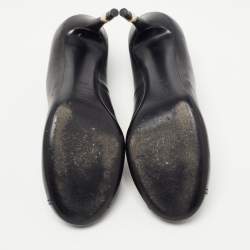 Pre Owned Chanel Black Leather CC Faux Pearl Heel Pumps Size 37.5