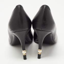 Pre Owned Chanel Black Leather CC Faux Pearl Heel Pumps Size 37.5