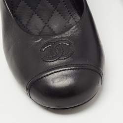 Pre Owned Chanel Black Leather CC Faux Pearl Heel Pumps Size 37.5