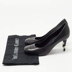 Pre Owned Chanel Black Leather CC Faux Pearl Heel Pumps Size 37.5