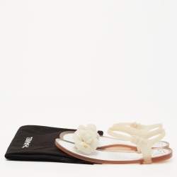 Pre Owned Chanel White Jelly CC Camellia Thong Flat Sandals Size 37