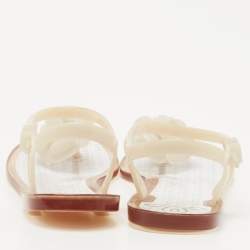 Pre Owned Chanel White Jelly CC Camellia Thong Flat Sandals Size 37