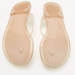 Pre Owned Chanel White Jelly CC Camellia Thong Flat Sandals Size 37