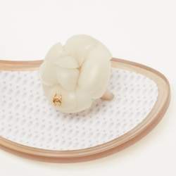 Pre Owned Chanel White Jelly CC Camellia Thong Flat Sandals Size 37