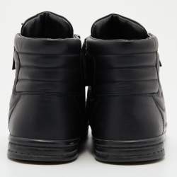 Pre Owned  Chanel Black Leather CC Double Zip Accent High Top Sneakers Size 40