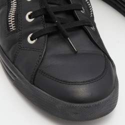 Pre Owned  Chanel Black Leather CC Double Zip Accent High Top Sneakers Size 40