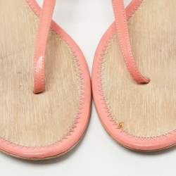 Chanel Pink Patent CC Slingback Thong Sandals Size 37.5
