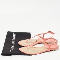 Chanel Pink Patent CC Slingback Thong Sandals Size 37.5