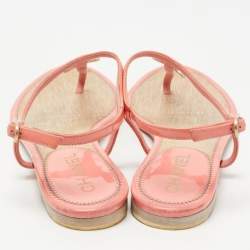 Chanel Pink Patent CC Slingback Thong Sandals Size 37.5