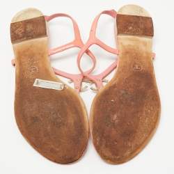 Chanel Pink Patent CC Slingback Thong Sandals Size 37.5