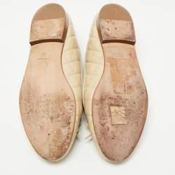 Pre Owned Chanel Beige Patent Leather CC Ballet Flats Size 38