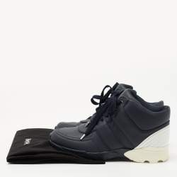 Pre Owned Chanel Navy Blue/White Leather CC High Top Sneakers Size 40