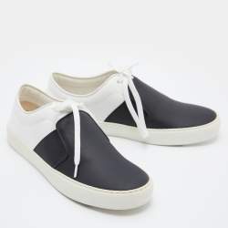 Pre Owned Chanel Black/White Leather Lace Up Sneakers Size 38