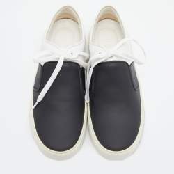 Pre Owned Chanel Black/White Leather Lace Up Sneakers Size 38