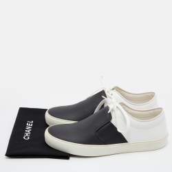 Pre Owned Chanel Black/White Leather Lace Up Sneakers Size 38