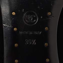 Pre Owned Chanel Black/White Velvet Camelia Ballet Flats Size 39.5