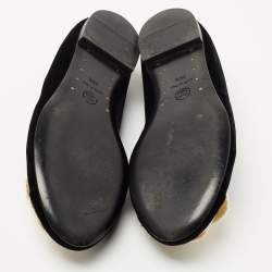 Pre Owned Chanel Black/White Velvet Camelia Ballet Flats Size 39.5