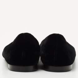Pre Owned Chanel Black/White Velvet Camelia Ballet Flats Size 39.5