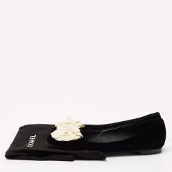 Pre Owned Chanel Black/White Velvet Camelia Ballet Flats Size 39.5