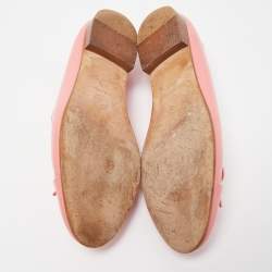 Pre Owned Chanel Pink Patent Leather CC Cap Toe Bow Ballet Flats Size 38.5