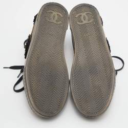 Pre Owned Chanel Metallic Suede Camellia Low-Top Sneakers Size 37