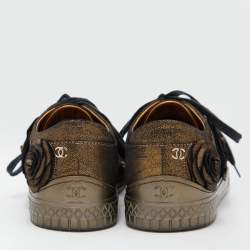 Pre Owned Chanel Metallic Suede Camellia Low-Top Sneakers Size 37
