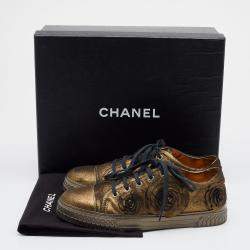 Pre Owned Chanel Metallic Suede Camellia Low-Top Sneakers Size 37
