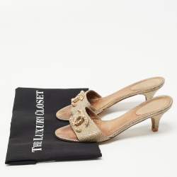 Chanel Beige Texture Leather CC Slide Sandals Size 38