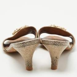Chanel Beige Texture Leather CC Slide Sandals Size 38