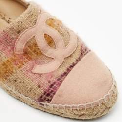 Pre Owned Chanel Multicolour Tweed and Leather CC Espadrille Flats Size 39