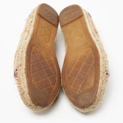 Pre Owned Chanel Multicolour Tweed and Leather CC Espadrille Flats Size 39