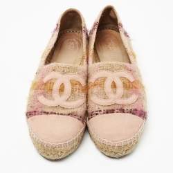 Pre Owned Chanel Multicolour Tweed and Leather CC Espadrille Flats Size 39