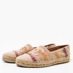 Pre Owned Chanel Multicolour Tweed and Leather CC Espadrille Flats Size 39