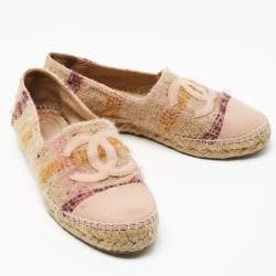 Pre Owned Chanel Multicolour Tweed and Leather CC Espadrille Flats Size 39