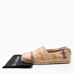 Pre Owned Chanel Multicolour Tweed and Leather CC Espadrille Flats Size 39