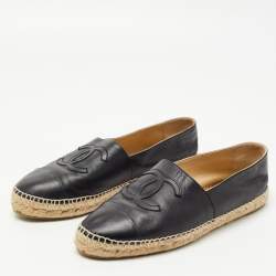 Chanel Black Leather CC Espadrille Flats Size 42